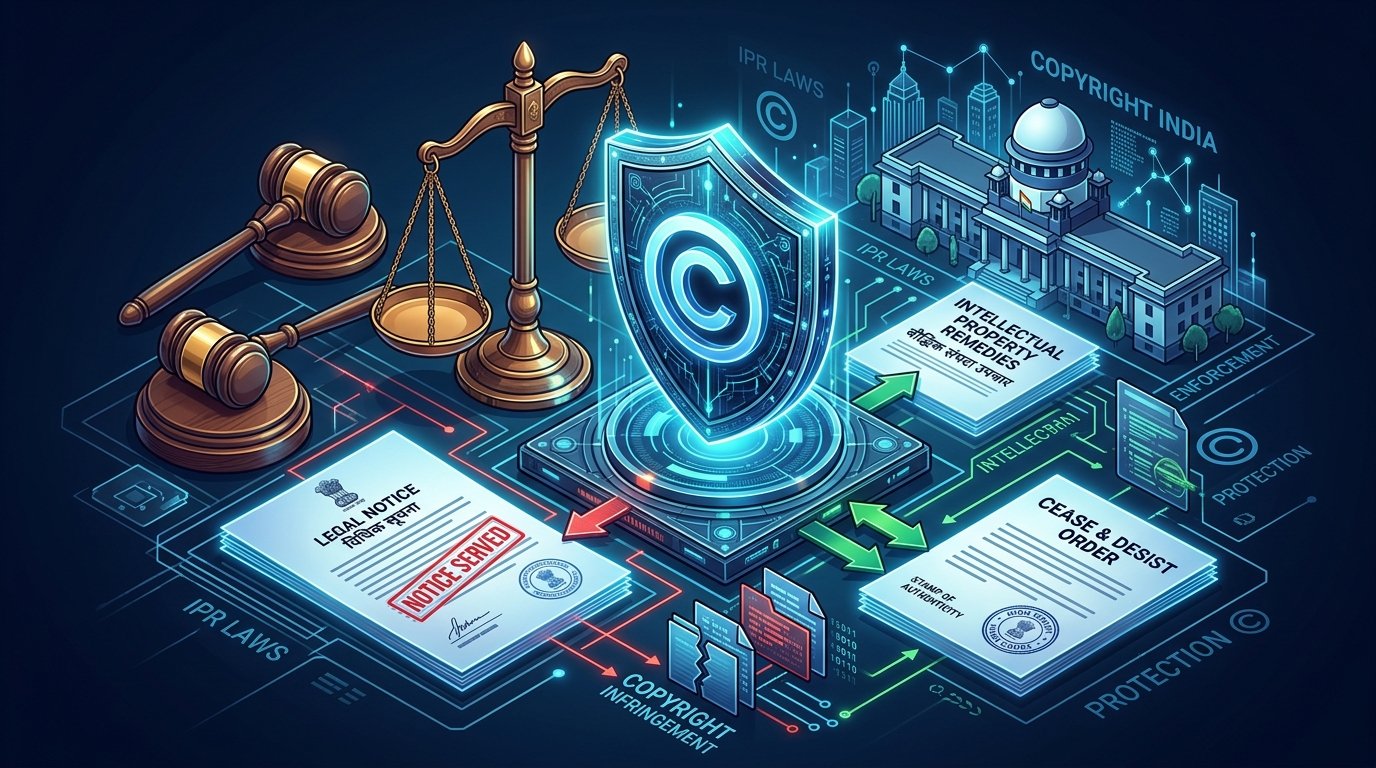 Copyright Infringement Legal Notice, Scales of Justice, and Indian Statutory Remedies