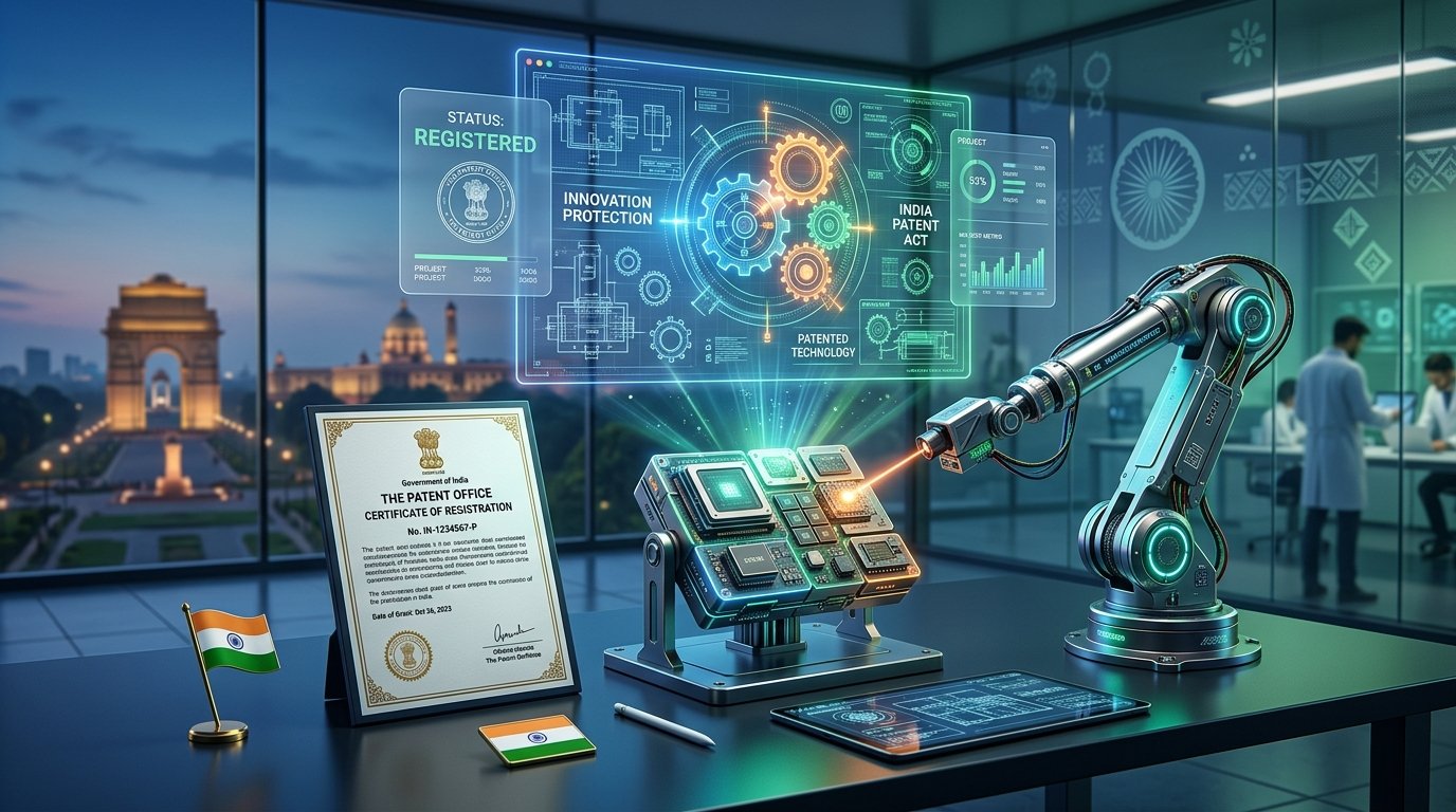 Patent Registration Certificate, Invention Blueprint, and Indian Patent Office Examination Flow